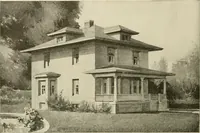 An illustration from Guaranteed building plans with interior views and details : a standard collection of new, original and artistic designs of cottages, bungalows, residences and flats of frame, brick, cement, plaster, concrete blocks, hollow tile, stucco, etc. and farm buildings of all descriptions together with interior and exterior details and interior views arranged and described by William A. Radford. (1915)