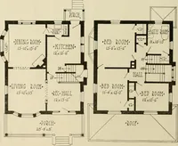 An illustration from Guaranteed building plans with interior views and details : a standard collection of new, original and artistic designs of cottages, bungalows, residences and flats of frame, brick, cement, plaster, concrete blocks, hollow tile, stucco, etc. and farm buildings of all descriptions together with interior and exterior details and interior views arranged and described by William A. Radford. (1915)