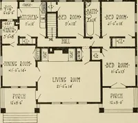 An illustration from Guaranteed building plans with interior views and details : a standard collection of new, original and artistic designs of cottages, bungalows, residences and flats of frame, brick, cement, plaster, concrete blocks, hollow tile, stucco, etc. and farm buildings of all descriptions together with interior and exterior details and interior views arranged and described by William A. Radford. (1915)