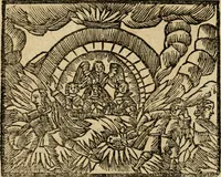 An illustration from Gulden-spiegel, ofte opwekkinge tot christelijke deugden : afgedeelt in twee deelen : waar in vertoond werd de schadelijkheyd der zonden, mitsgaders de goedigheyd en weldaaden Godts over den boetveerdigen, tot leeringe en stigtinge aller christenen toe-gepast : nog is hier by gevoegt Thamars ontschaking, of de verdoolde liefde van Ammon : als mede de vermaakelijke bruylofts-kroon : doorblogten met verscheyde leerzame gedigten, vermaakelijke bruylofts en aandagtige liedekens : voorgesteld op de vier geteyden van den dag (1763)