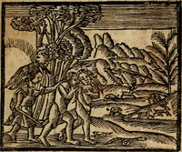 An illustration from Gulden-spiegel, ofte opwekkinge tot christelijke deugden : afgedeelt in twee deelen : waar in vertoond werd de schadelijkheyd der zonden, mitsgaders de goedigheyd en weldaaden Godts over den boetveerdigen, tot leeringe en stigtinge aller christenen toe-gepast : nog is hier by gevoegt Thamars ontschaking, of de verdoolde liefde van Ammon : als mede de vermaakelijke bruylofts-kroon : doorblogten met verscheyde leerzame gedigten, vermaakelijke bruylofts en aandagtige liedekens : voorgesteld op de vier geteyden van den dag (1763)