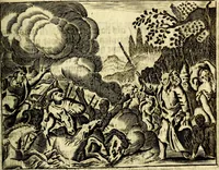 An illustration from Gulden-spiegel; ofte, Opweckinge tot christelijke deugden, afgebeeld in twee deelen ... Noch is hier by-gevoeght Thamars ontschaking; of, De verdoolde liefde van Ammon. Als mede de Vermaeckelijcke bruylofts-kroon ... gerijmt door Jacob Coenraeds Mayvogel (1699)