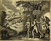 An illustration from Gulden-spiegel; ofte, Opweckinge tot christelijke deugden, afgebeeld in twee deelen ... Noch is hier by-gevoeght Thamars ontschaking; of, De verdoolde liefde van Ammon. Als mede de Vermaeckelijcke bruylofts-kroon ... gerijmt door Jacob Coenraeds Mayvogel (1699)