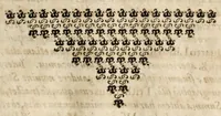 An illustration from Gustavi Seleni Cryptomenytices et cryptographiae libri IX : in quibus & planissima Steganographiae a Johanne Trithemio, abbate Spanheymensi & Herbipolensi, admirandi ingenij viro, magice & aenigmatice olim conscriptae, enodatio traditur : inspersis ubique authoris ac aliorum, non contemnendis inventis (1624)