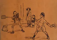 An illustration from Phil May's Gutter-snipes; 50 original sketches in pen and ink (1896)