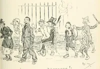 An illustration from Phil May's Gutter-snipes; 50 original sketches in pen and ink (1896)
