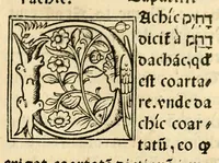 An illustration from Habes hoc in libro ca[n]dide lector Hebraicas institutiones. : in quib[us] quicquid est gra[m]matices hebraicæ facultatis edocetur ad amussim, de literis, punctis, acce[n]tibus, nomine, [et] nominum speciebus, de pronominibus, [et] eoru[mque] cu[m] nominibus, [et] verbis coniu[n]ctione, de verbo [et] verboru[m] co[n]iugationibus, [et] distinctione, in perfecta, quiescentia, defectiua, geminata, de partibus indeclinabilibus, præpositionibus, co[n]iu[n]ctio[n]ibus, aduerbijs, de regulis expone[n]di arcanas literas [et] de figuris, vt paucissima sint desidera[n]da, quas nuper ædidit reuere[n]dus sacræ theolo. do. Sanctes Pagninus .. (1526)