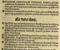An illustration from Habes lector: hic libello. Rudolphi Agricolae iunioris rheti, ad Ioachimum Vadianum Helvetiu[m] poeta[m] laureatu[m], epistolam, : qua de loco[rum] non nullorum obscuritate quæstio fit & percontatio. Joachimi Vadiani Heluetii Poet. Lau. ad eunde[m] epistola[m] : qua eo[rum] quæ priori epistola quæsita sunt, ratio explicat[ur] (1515)
