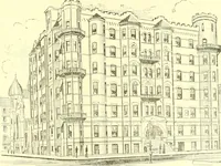 An illustration from A half century of Boston's building. The construction of buildings, the enactment of building laws and ordinances, sanitary laws, the ancient and modern building, building statistics, Boston's valuation, a chapter of Boston's big fire, fire losses, public lands account, prominent architects, contractors and builders, building materials and their source of supply inspection of buildings, the building and plumbing associations (1895)