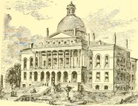 An illustration from A half century of Boston's building. The construction of buildings, the enactment of building laws and ordinances, sanitary laws, the ancient and modern building, building statistics, Boston's valuation, a chapter of Boston's big fire, fire losses, public lands account, prominent architects, contractors and builders, building materials and their source of supply inspection of buildings, the building and plumbing associations (1895)
