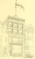 An illustration from A half century of Boston's building. The construction of buildings, the enactment of building laws and ordinances, sanitary laws, the ancient and modern building, building statistics, Boston's valuation, a chapter of Boston's big fire, fire losses, public lands account, prominent architects, contractors and builders, building materials and their source of supply inspection of buildings, the building and plumbing associations (1895)