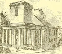 An illustration from A half century of Boston's building. The construction of buildings, the enactment of building laws and ordinances, sanitary laws, the ancient and modern building, building statistics, Boston's valuation, a chapter of Boston's big fire, fire losses, public lands account, prominent architects, contractors and builders, building materials and their source of supply inspection of buildings, the building and plumbing associations (1895)