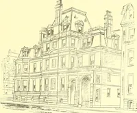 An illustration from A half century of Boston's building. The construction of buildings, the enactment of building laws and ordinances, sanitary laws, the ancient and modern building, building statistics, Boston's valuation, a chapter of Boston's big fire, fire losses, public lands account, prominent architects, contractors and builders, building materials and their source of supply inspection of buildings, the building and plumbing associations (1895)