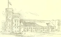 An illustration from A half century of Boston's building. The construction of buildings, the enactment of building laws and ordinances, sanitary laws, the ancient and modern building, building statistics, Boston's valuation, a chapter of Boston's big fire, fire losses, public lands account, prominent architects, contractors and builders, building materials and their source of supply inspection of buildings, the building and plumbing associations (1895)