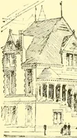 An illustration from A half century of Boston's building. The construction of buildings, the enactment of building laws and ordinances, sanitary laws, the ancient and modern building, building statistics, Boston's valuation, a chapter of Boston's big fire, fire losses, public lands account, prominent architects, contractors and builders, building materials and their source of supply inspection of buildings, the building and plumbing associations (1895)