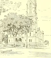 An illustration from A half century of Boston's building. The construction of buildings, the enactment of building laws and ordinances, sanitary laws, the ancient and modern building, building statistics, Boston's valuation, a chapter of Boston's big fire, fire losses, public lands account, prominent architects, contractors and builders, building materials and their source of supply inspection of buildings, the building and plumbing associations (1895)