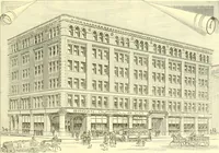 An illustration from A half century of Boston's building. The construction of buildings, the enactment of building laws and ordinances, sanitary laws, the ancient and modern building, building statistics, Boston's valuation, a chapter of Boston's big fire, fire losses, public lands account, prominent architects, contractors and builders, building materials and their source of supply inspection of buildings, the building and plumbing associations (1895)