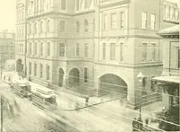 An illustration from A half century of Boston's building. The construction of buildings, the enactment of building laws and ordinances, sanitary laws, the ancient and modern building, building statistics, Boston's valuation, a chapter of Boston's big fire, fire losses, public lands account, prominent architects, contractors and builders, building materials and their source of supply inspection of buildings, the building and plumbing associations (1895)