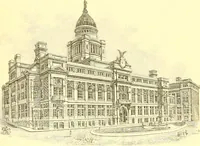 An illustration from A half century of Boston's building. The construction of buildings, the enactment of building laws and ordinances, sanitary laws, the ancient and modern building, building statistics, Boston's valuation, a chapter of Boston's big fire, fire losses, public lands account, prominent architects, contractors and builders, building materials and their source of supply inspection of buildings, the building and plumbing associations (1895)