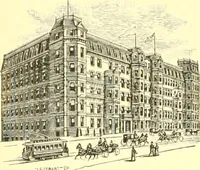 An illustration from A half century of Boston's building. The construction of buildings, the enactment of building laws and ordinances, sanitary laws, the ancient and modern building, building statistics, Boston's valuation, a chapter of Boston's big fire, fire losses, public lands account, prominent architects, contractors and builders, building materials and their source of supply inspection of buildings, the building and plumbing associations (1895)