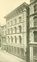 An illustration from A half century of Boston's building. The construction of buildings, the enactment of building laws and ordinances, sanitary laws, the ancient and modern building, building statistics, Boston's valuation, a chapter of Boston's big fire, fire losses, public lands account, prominent architects, contractors and builders, building materials and their source of supply inspection of buildings, the building and plumbing associations (1895)