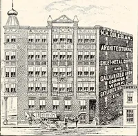 An illustration from A half century of Boston's building : the construction of buildings, the enactment of building laws and ordinances, sanitary laws, the ancient and modern building, building statistics, Boston's valuation, a chapter of Boston's big fire, fire losses, public lands account, prominent architects, contractors and builders, building materials and their source of supply, inspection of buildings, the building and plumbing associations (1895)