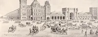 An illustration from A half century of Boston's building : the construction of buildings, the enactment of building laws and ordinances, sanitary laws, the ancient and modern building, building statistics, Boston's valuation, a chapter of Boston's big fire, fire losses, public lands account, prominent architects, contractors and builders, building materials and their source of supply, inspection of buildings, the building and plumbing associations (1895)