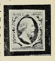 An illustration from Handboek over alle post- en portozegels van Nederland en Koloniën : met vermelding van alle typen, alle kleurverschillen, alle tandingen, afwijkingen enz., voor zoover die tot op heden bekend zijn (1908)