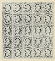 An illustration from Handboek over alle post- en portozegels van Nederland en Koloniën : met vermelding van alle typen, alle kleurverschillen, alle tandingen, afwijkingen enz., voor zoover die tot op heden bekend zijn (1908)