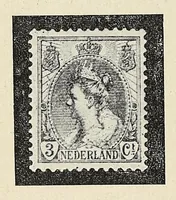An illustration from Handboek over alle post- en portozegels van Nederland en Koloniën : met vermelding van alle typen, alle kleurverschillen, alle tandingen, afwijkingen enz., voor zoover die tot op heden bekend zijn (1908)