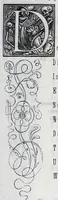 An illustration from Hans Holbein's initial-buchstaben mit dem todtentanz. Nach Hans Lutzelburger's original-holzschnitten im Dresdner Kabinet zum ersten mal treu copirt von Heinrich Loedel. Mit erläuternden denkversen und einer geschichtlichen abhandlung über die todtentänze von Dr. Adolf Ellisen .. (1849)