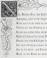An illustration from Hans Holbein's initial-buchstaben mit dem todtentanz. Nach Hans Lutzelburger's original-holzschnitten im Dresdner Kabinet zum ersten mal treu copirt von Heinrich Loedel. Mit erläuternden denkversen und einer geschichtlichen abhandlung über die todtentänze von Dr. Adolf Ellisen .. (1849)