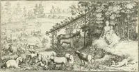 An illustration from Heilige Augen- und Gemüths-Lust : vorstellend, alle sonn- fest- und feyrtägliche nicht nur Evangelien, sondern auch Epistelen und Lectionen, jene historisch : diese auch emblemmatisch, und mit curieusen Einfassungen : in vielen Kupffer-Stücken von frembder und gantz neuer Invention : so wohl zur Kunst-Ubung als Unterhaltung Gottseeliger Betrachtungen, wie auch Vermehrung der Kupffer-Bibelen und Ausszierung aller christlichen Postillen dienlich (1706)