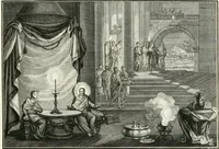 An illustration from Heilige Augen- und Gemüths-Lust : vorstellend, alle sonn- fest- und feyrtägliche nicht nur Evangelien, sondern auch Epistelen und Lectionen, jene historisch : diese auch emblemmatisch, und mit curieusen Einfassungen : in vielen Kupffer-Stücken von frembder und gantz neuer Invention : so wohl zur Kunst-Ubung als Unterhaltung Gottseeliger Betrachtungen, wie auch Vermehrung der Kupffer-Bibelen und Ausszierung aller christlichen Postillen dienlich (1706)