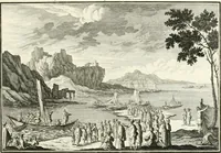 An illustration from Heilige Augen- und Gemüths-Lust : vorstellend, alle sonn- fest- und feyrtägliche nicht nur Evangelien, sondern auch Epistelen und Lectionen, jene historisch : diese auch emblemmatisch, und mit curieusen Einfassungen : in vielen Kupffer-Stücken von frembder und gantz neuer Invention : so wohl zur Kunst-Ubung als Unterhaltung Gottseeliger Betrachtungen, wie auch Vermehrung der Kupffer-Bibelen und Ausszierung aller christlichen Postillen dienlich (1706)
