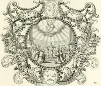 Picture 104 of 249 from Heilige Augen- und Gemüths-Lust : vorstellend, alle sonn- fest- und feyrtägliche nicht nur Evangelien, sondern auch Epistelen und Lectionen, jene historisch : diese auch emblemmatisch, und mit curieusen Einfassungen : in vielen Kupffer-Stücken von frembder und gantz neuer Invention : so wohl zur Kunst-Ubung als Unterhaltung Gottseeliger Betrachtungen, wie auch Vermehrung der Kupffer-Bibelen und Ausszierung aller christlichen Postillen dienlich (1706), leaf 112