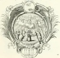 An illustration from Heilige Augen- und Gemüths-Lust : vorstellend, alle sonn- fest- und feyrtägliche nicht nur Evangelien, sondern auch Epistelen und Lectionen, jene historisch : diese auch emblemmatisch, und mit curieusen Einfassungen : in vielen Kupffer-Stücken von frembder und gantz neuer Invention : so wohl zur Kunst-Ubung als Unterhaltung Gottseeliger Betrachtungen, wie auch Vermehrung der Kupffer-Bibelen und Ausszierung aller christlichen Postillen dienlich (1706)