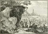 An illustration from Heilige Augen- und Gemüths-Lust : vorstellend, alle sonn- fest- und feyrtägliche nicht nur Evangelien, sondern auch Epistelen und Lectionen, jene historisch : diese auch emblemmatisch, und mit curieusen Einfassungen : in vielen Kupffer-Stücken von frembder und gantz neuer Invention : so wohl zur Kunst-Ubung als Unterhaltung Gottseeliger Betrachtungen, wie auch Vermehrung der Kupffer-Bibelen und Ausszierung aller christlichen Postillen dienlich (1706)