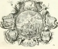 An illustration from Heilige Augen- und Gemüths-Lust : vorstellend, alle sonn- fest- und feyrtägliche nicht nur Evangelien, sondern auch Epistelen und Lectionen, jene historisch : diese auch emblemmatisch, und mit curieusen Einfassungen : in vielen Kupffer-Stücken von frembder und gantz neuer Invention : so wohl zur Kunst-Ubung als Unterhaltung Gottseeliger Betrachtungen, wie auch Vermehrung der Kupffer-Bibelen und Ausszierung aller christlichen Postillen dienlich (1706)