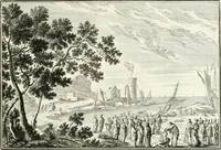 An illustration from Heilige Augen- und Gemüths-Lust : vorstellend, alle sonn- fest- und feyrtägliche nicht nur Evangelien, sondern auch Epistelen und Lectionen, jene historisch : diese auch emblemmatisch, und mit curieusen Einfassungen : in vielen Kupffer-Stücken von frembder und gantz neuer Invention : so wohl zur Kunst-Ubung als Unterhaltung Gottseeliger Betrachtungen, wie auch Vermehrung der Kupffer-Bibelen und Ausszierung aller christlichen Postillen dienlich (1706)