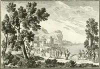 An illustration from Heilige Augen- und Gemüths-Lust : vorstellend, alle sonn- fest- und feyrtägliche nicht nur Evangelien, sondern auch Epistelen und Lectionen, jene historisch : diese auch emblemmatisch, und mit curieusen Einfassungen : in vielen Kupffer-Stücken von frembder und gantz neuer Invention : so wohl zur Kunst-Ubung als Unterhaltung Gottseeliger Betrachtungen, wie auch Vermehrung der Kupffer-Bibelen und Ausszierung aller christlichen Postillen dienlich (1706)