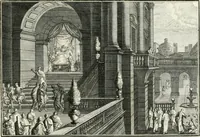 An illustration from Heilige Augen- und Gemüths-Lust : vorstellend, alle sonn- fest- und feyrtägliche nicht nur Evangelien, sondern auch Epistelen und Lectionen, jene historisch : diese auch emblemmatisch, und mit curieusen Einfassungen : in vielen Kupffer-Stücken von frembder und gantz neuer Invention : so wohl zur Kunst-Ubung als Unterhaltung Gottseeliger Betrachtungen, wie auch Vermehrung der Kupffer-Bibelen und Ausszierung aller christlichen Postillen dienlich (1706)