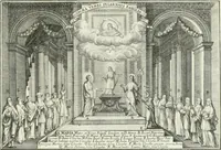 An illustration from Heilige Augen- und Gemüths-Lust : vorstellend, alle sonn- fest- und feyrtägliche nicht nur Evangelien, sondern auch Epistelen und Lectionen, jene historisch : diese auch emblemmatisch, und mit curieusen Einfassungen : in vielen Kupffer-Stücken von frembder und gantz neuer Invention : so wohl zur Kunst-Ubung als Unterhaltung Gottseeliger Betrachtungen, wie auch Vermehrung der Kupffer-Bibelen und Ausszierung aller christlichen Postillen dienlich (1706)