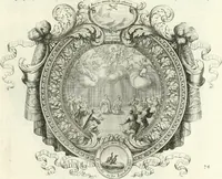 An illustration from Heilige Augen- und Gemüths-Lust : vorstellend, alle sonn- fest- und feyrtägliche nicht nur Evangelien, sondern auch Epistelen und Lectionen, jene historisch : diese auch emblemmatisch, und mit curieusen Einfassungen : in vielen Kupffer-Stücken von frembder und gantz neuer Invention : so wohl zur Kunst-Ubung als Unterhaltung Gottseeliger Betrachtungen, wie auch Vermehrung der Kupffer-Bibelen und Ausszierung aller christlichen Postillen dienlich (1706)