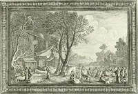 An illustration from Heilige Augen- und Gemüths-Lust : vorstellend, alle sonn- fest- und feyrtägliche nicht nur Evangelien, sondern auch Epistelen und Lectionen, jene historisch : diese auch emblemmatisch, und mit curieusen Einfassungen : in vielen Kupffer-Stücken von frembder und gantz neuer Invention : so wohl zur Kunst-Ubung als Unterhaltung Gottseeliger Betrachtungen, wie auch Vermehrung der Kupffer-Bibelen und Ausszierung aller christlichen Postillen dienlich (1706)