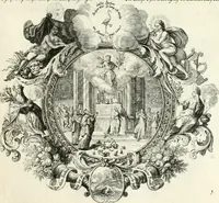 An illustration from Heilige Augen- und Gemüths-Lust : vorstellend, alle sonn- fest- und feyrtägliche nicht nur Evangelien, sondern auch Epistelen und Lectionen, jene historisch : diese auch emblemmatisch, und mit curieusen Einfassungen : in vielen Kupffer-Stücken von frembder und gantz neuer Invention : so wohl zur Kunst-Ubung als Unterhaltung Gottseeliger Betrachtungen, wie auch Vermehrung der Kupffer-Bibelen und Ausszierung aller christlichen Postillen dienlich (1706)