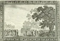 An illustration from Heilige Augen- und Gemüths-Lust : vorstellend, alle sonn- fest- und feyrtägliche nicht nur Evangelien, sondern auch Epistelen und Lectionen, jene historisch : diese auch emblemmatisch, und mit curieusen Einfassungen : in vielen Kupffer-Stücken von frembder und gantz neuer Invention : so wohl zur Kunst-Ubung als Unterhaltung Gottseeliger Betrachtungen, wie auch Vermehrung der Kupffer-Bibelen und Ausszierung aller christlichen Postillen dienlich (1706)