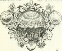 An illustration from Heilige Augen- und Gemüths-Lust : vorstellend, alle sonn- fest- und feyrtägliche nicht nur Evangelien, sondern auch Epistelen und Lectionen, jene historisch : diese auch emblemmatisch, und mit curieusen Einfassungen : in vielen Kupffer-Stücken von frembder und gantz neuer Invention : so wohl zur Kunst-Ubung als Unterhaltung Gottseeliger Betrachtungen, wie auch Vermehrung der Kupffer-Bibelen und Ausszierung aller christlichen Postillen dienlich (1706)