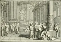 An illustration from Heilige Augen- und Gemüths-Lust : vorstellend, alle sonn- fest- und feyrtägliche nicht nur Evangelien, sondern auch Epistelen und Lectionen, jene historisch : diese auch emblemmatisch, und mit curieusen Einfassungen : in vielen Kupffer-Stücken von frembder und gantz neuer Invention : so wohl zur Kunst-Ubung als Unterhaltung Gottseeliger Betrachtungen, wie auch Vermehrung der Kupffer-Bibelen und Ausszierung aller christlichen Postillen dienlich (1706)