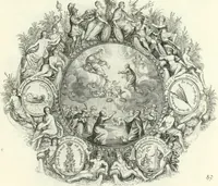 An illustration from Heilige Augen- und Gemüths-Lust : vorstellend, alle sonn- fest- und feyrtägliche nicht nur Evangelien, sondern auch Epistelen und Lectionen, jene historisch : diese auch emblemmatisch, und mit curieusen Einfassungen : in vielen Kupffer-Stücken von frembder und gantz neuer Invention : so wohl zur Kunst-Ubung als Unterhaltung Gottseeliger Betrachtungen, wie auch Vermehrung der Kupffer-Bibelen und Ausszierung aller christlichen Postillen dienlich (1706)